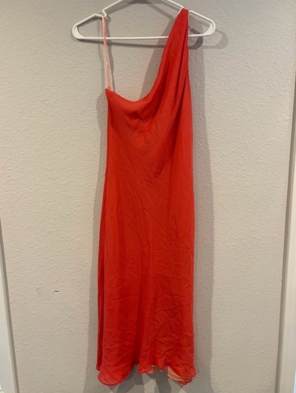 Express Vintage 90s Y2K 2 Tone Orange 100% Silk One Shoulder Midi Dress SZ 9/10